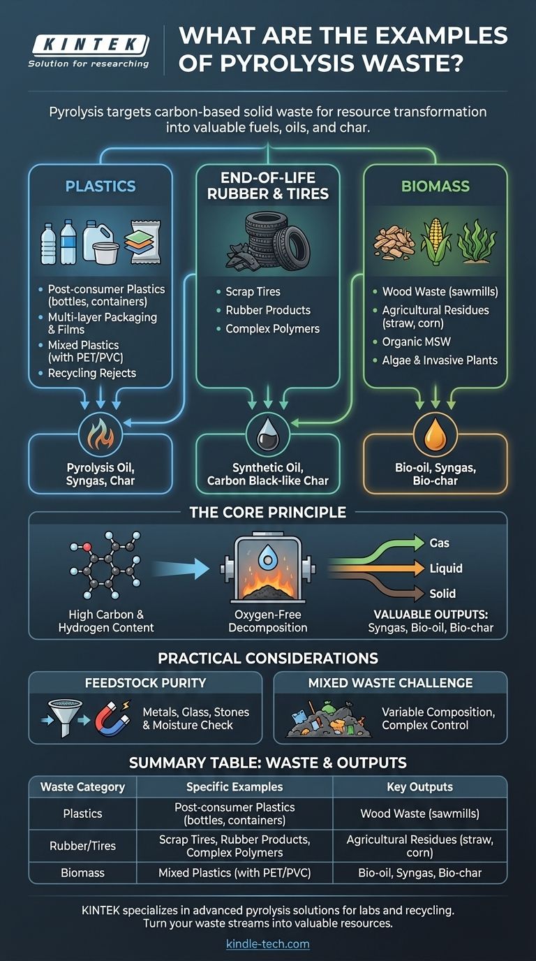 Quali sono gli esempi di rifiuti da pirolisi? Trasformare plastica, pneumatici e biomassa in risorse Guida Visiva