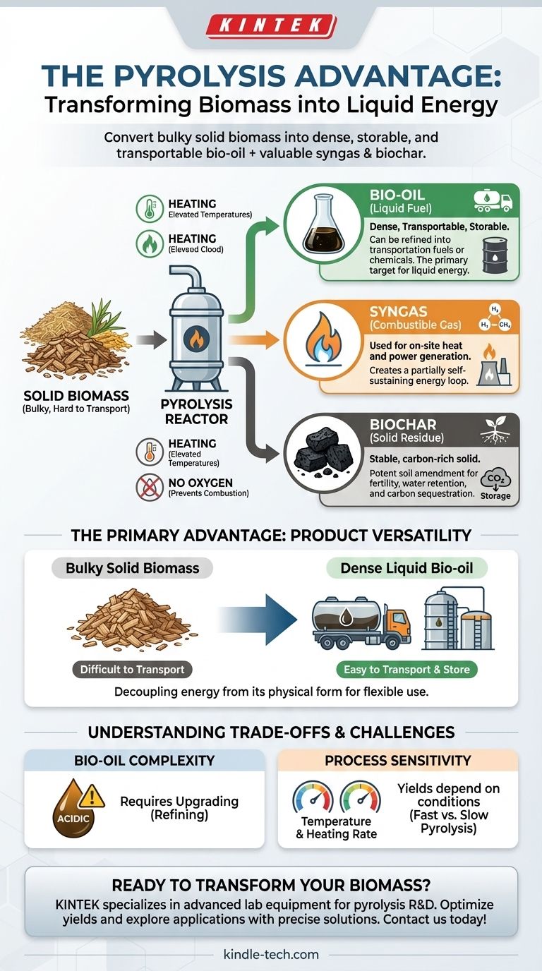 바이오매스를 에너지로 전환하는 열분해의 주요 장점은 무엇입니까? 운반 가능한 액체 연료를 생성합니다. 시각적 가이드
