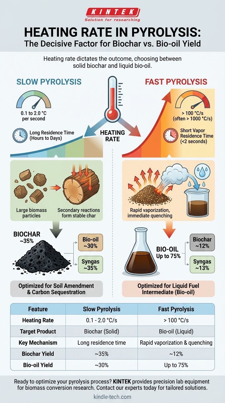 Wie hoch ist die Heizrate bei langsamer und schneller Pyrolyse? Steuern Sie Ihr Biomasse-Umwandlungsergebnis Visuelle Anleitung