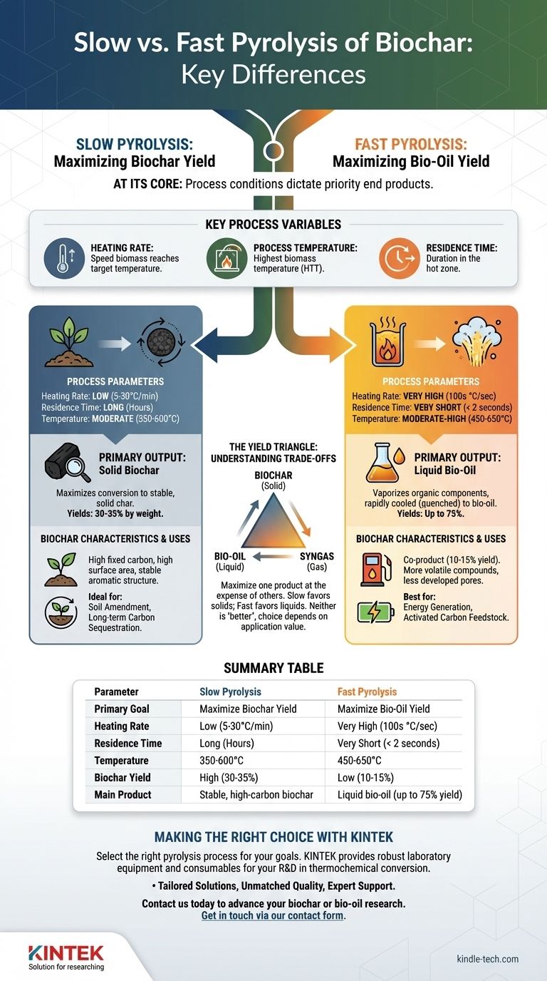 バイオ炭の遅い熱分解と速い熱分解の違いは何ですか？バイオマス転換戦略を最適化する ビジュアルガイド