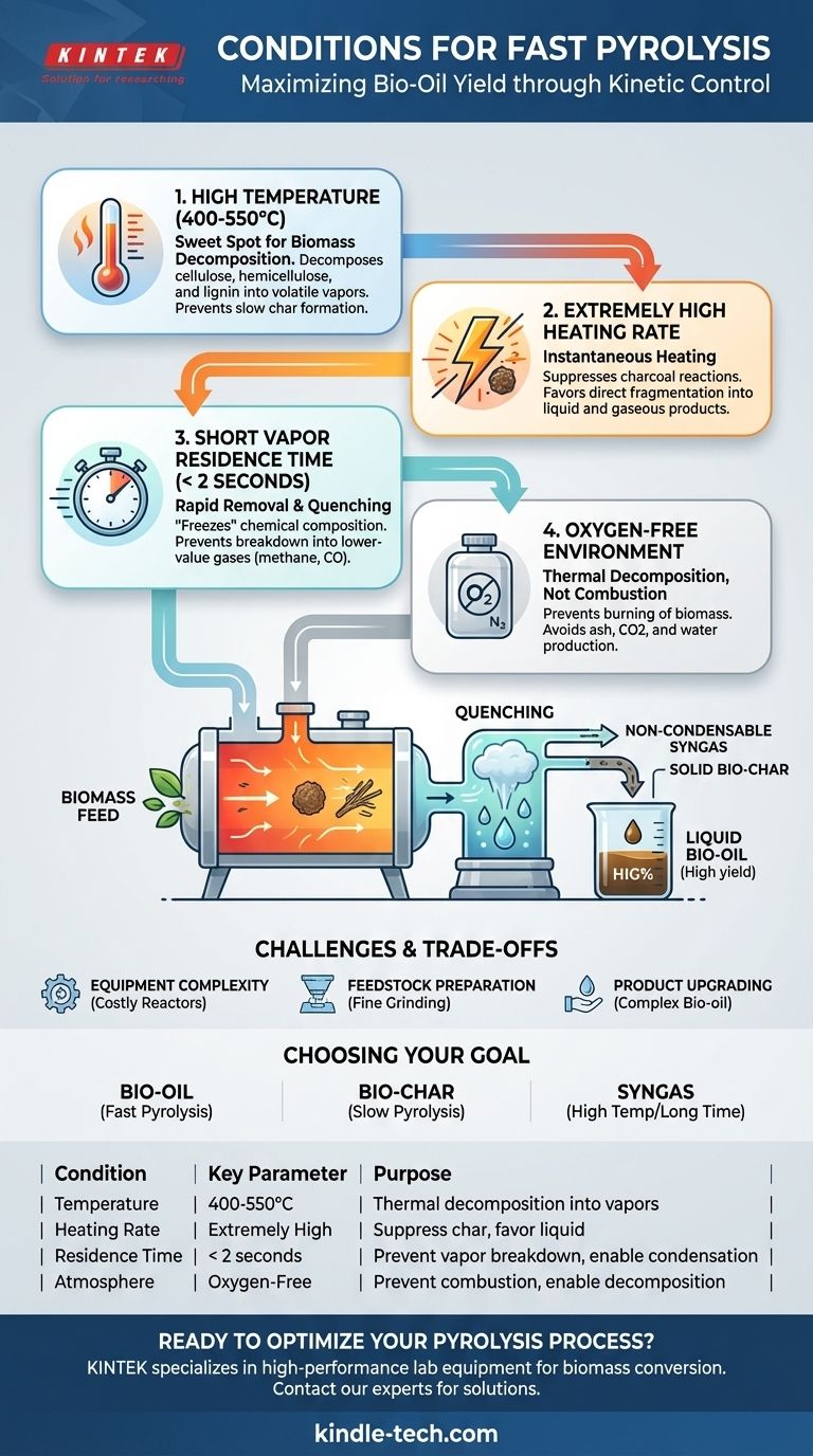 ¿Cuáles son las condiciones para la pirólisis rápida? Lograr el máximo rendimiento de bioaceite a partir de biomasa Guía Visual
