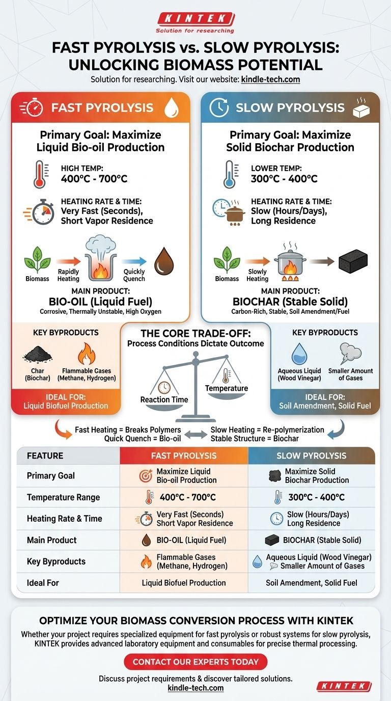 Quelles sont les principales caractéristiques de la pyrolyse lente et de la pyrolyse rapide ? Choisissez le bon processus pour le bio-huile ou le biochar Guide Visuel