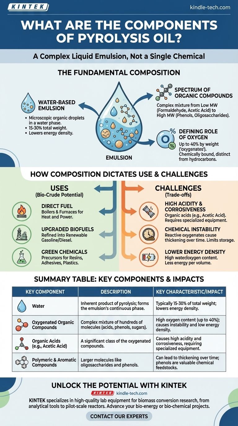 What are the components of pyrolysis oil? A Guide to Its Complex Bio-Crude Composition Visual Guide