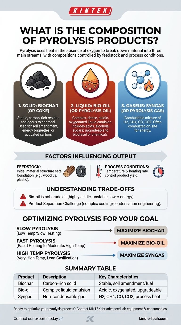 Qual é a composição dos produtos da pirólise? Um Guia para Biochar, Bio-óleo e Gás de Síntese Guia Visual