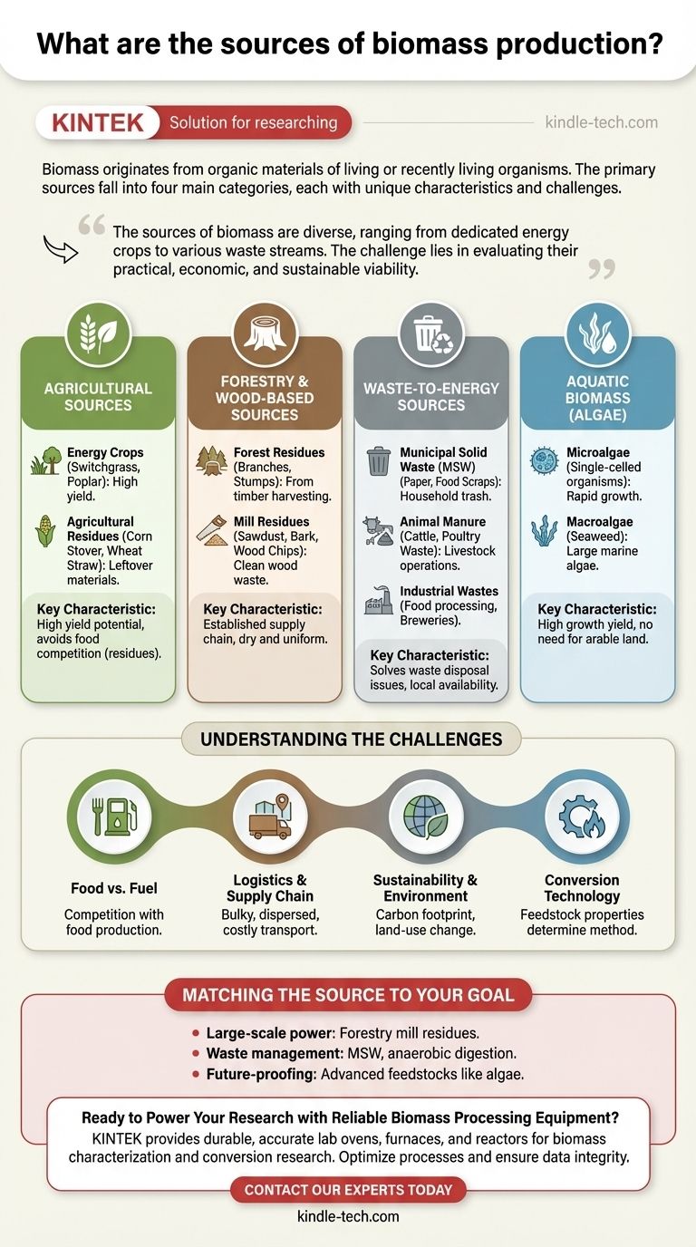 바이오매스 생산의 원천은 무엇인가? 네 가지 주요 원료 범주 탐색 시각적 가이드