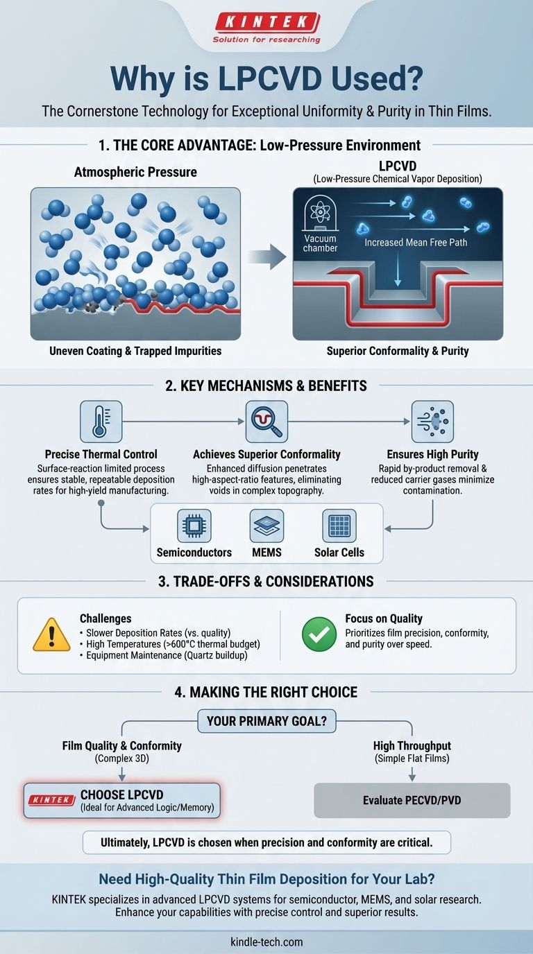Warum wird LPCVD eingesetzt? Für überlegene Gleichmäßigkeit und Reinheit von dünnen Schichten Visuelle Anleitung