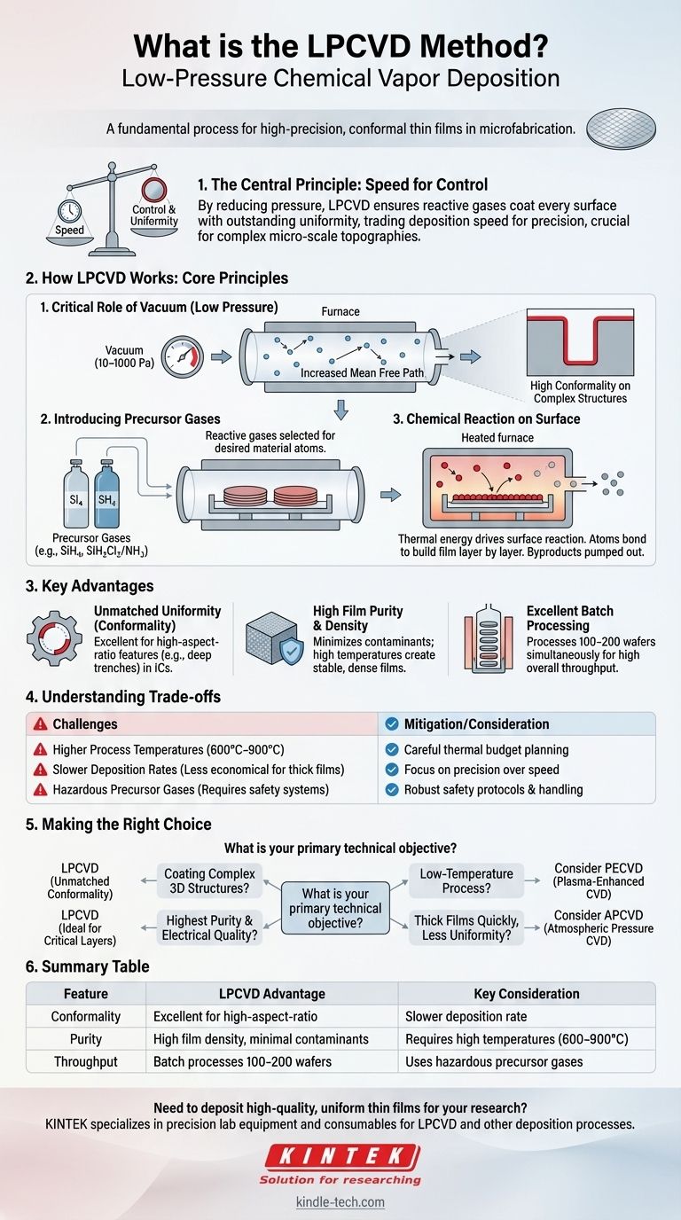 Was ist die LPCVD-Methode? Erzielen Sie überragende Dünnschicht-Gleichmäßigkeit für komplexe Mikrostrukturen Visuelle Anleitung