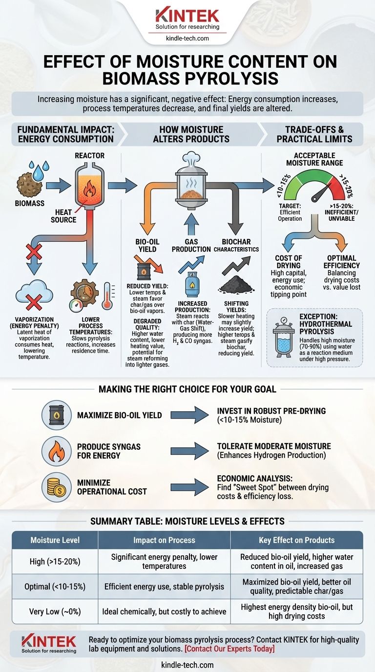 Qual è l'effetto del contenuto di umidità sulla pirolisi della biomassa? Ottimizza la tua efficienza di conversione della biomassa Guida Visiva