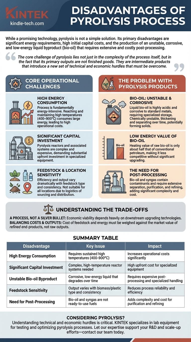 ¿Cuáles son las desventajas del proceso de pirólisis? Desafíos clave en energía, costo y estabilidad del producto Guía Visual