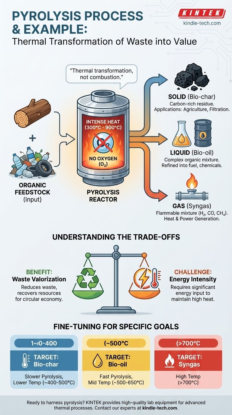 Was ist ein Beispiel für den Pyrolyseprozess? Verwandeln Sie Abfall durch thermische Zersetzung in Wert Visuelle Anleitung