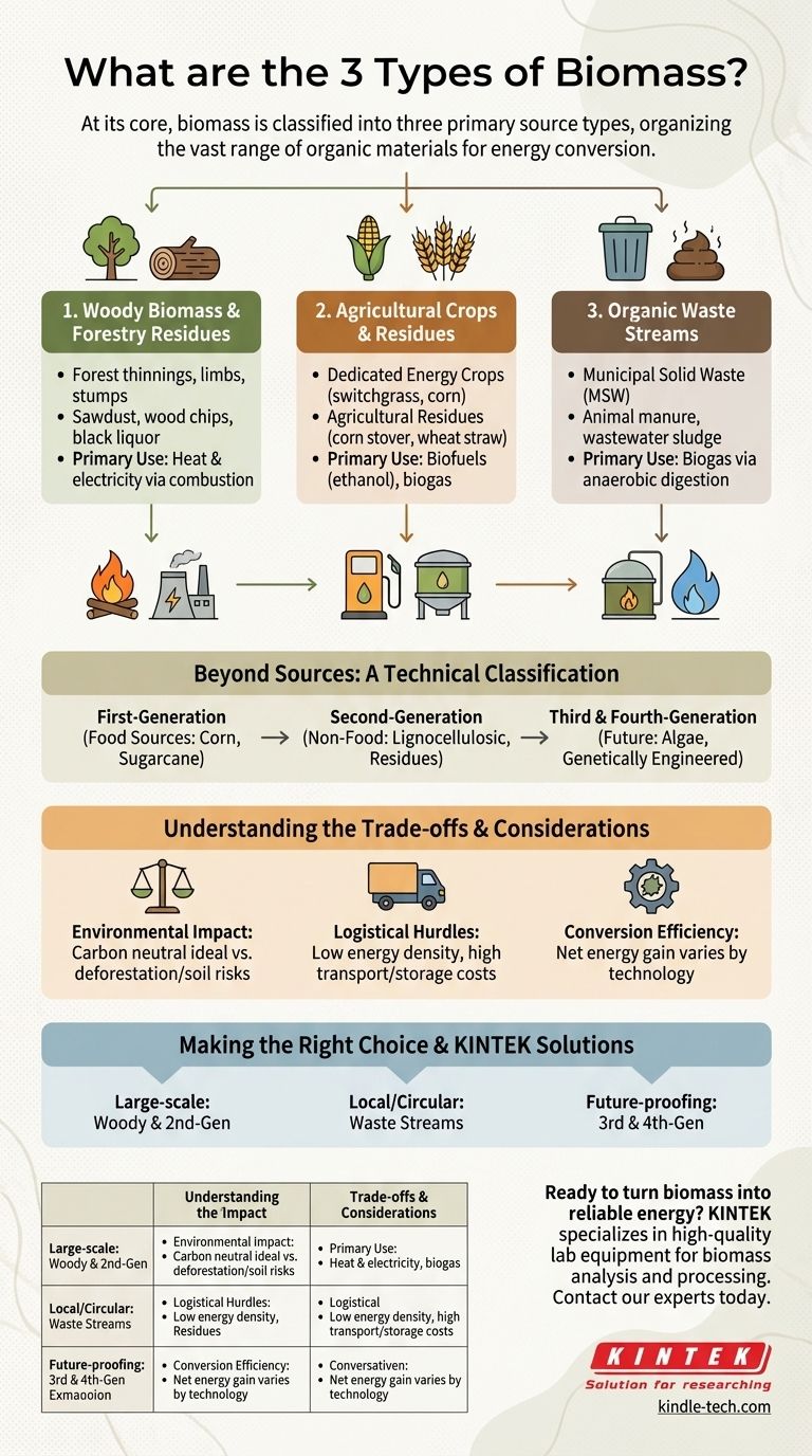 ¿Cuáles son los 3 tipos de biomasa? Una guía sobre fuentes leñosas, agrícolas y de residuos Guía Visual