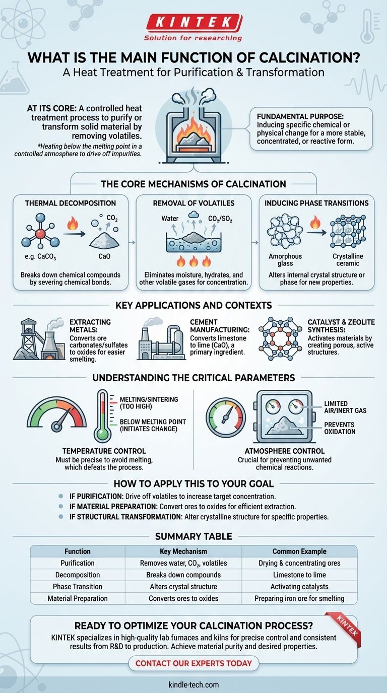 Was ist die Hauptfunktion der Kalzinierung? Materialien durch Hitze reinigen, umwandeln und vorbereiten Visuelle Anleitung