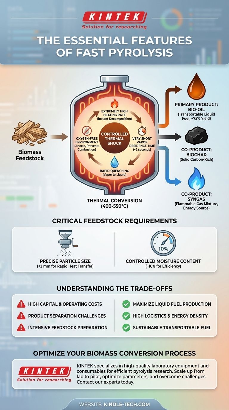 Quais são as características essenciais do processo de pirólise rápida? Maximizando o rendimento de bio-óleo a partir da biomassa Guia Visual