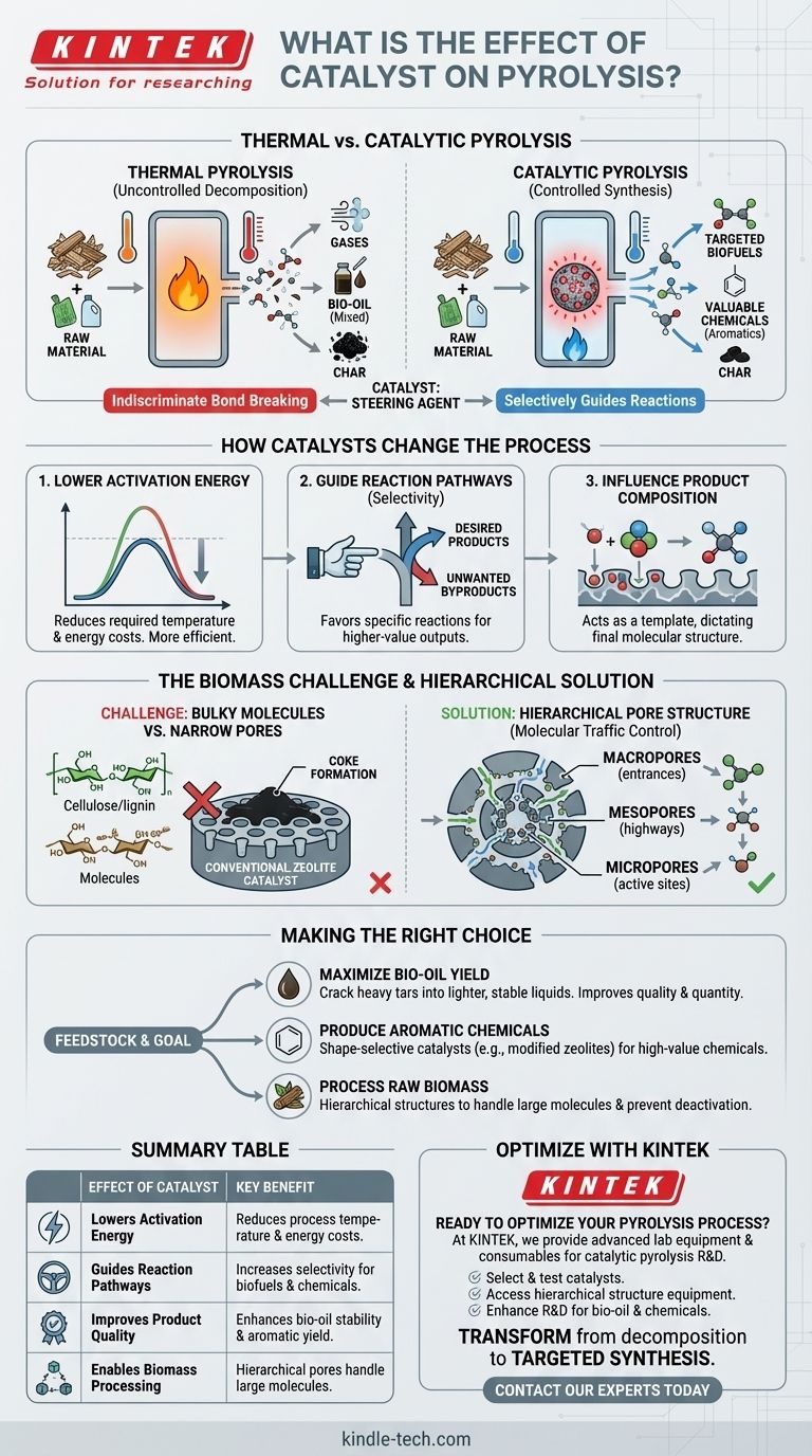 What is the effect of catalyst on pyrolysis? Control Reaction Pathways for Higher-Value Products Visual Guide