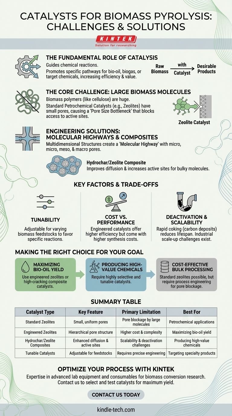 Quels sont les catalyseurs pour la pyrolyse de la biomasse ? Surmonter le défi de la taille des pores pour des produits de grande valeur Guide Visuel
