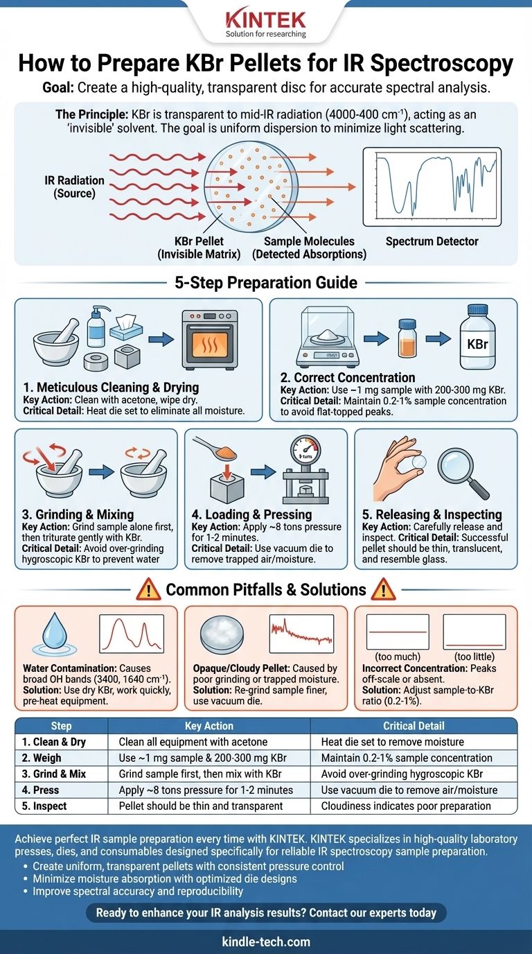 كيفية تحضير أقراص بروميد البوتاسيوم (KBr) للتحليل بالأشعة تحت الحمراء؟ إتقان التقنية للحصول على أطياف واضحة ودقيقة دليل مرئي