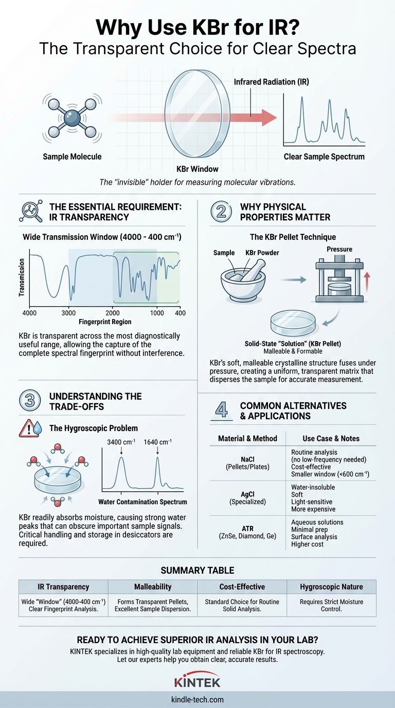 لماذا نستخدم بروميد البوتاسيوم (KBr) في مطيافية الأشعة تحت الحمراء؟ احصل على أطياف واضحة وغير معاقة للعينات الصلبة دليل مرئي