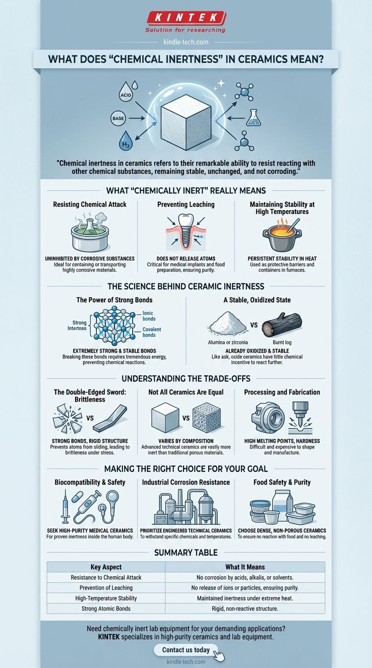 Cosa significa che le ceramiche hanno anche inerzia chimica? Sblocca il Potere dei Materiali Non Reattivi Guida Visiva