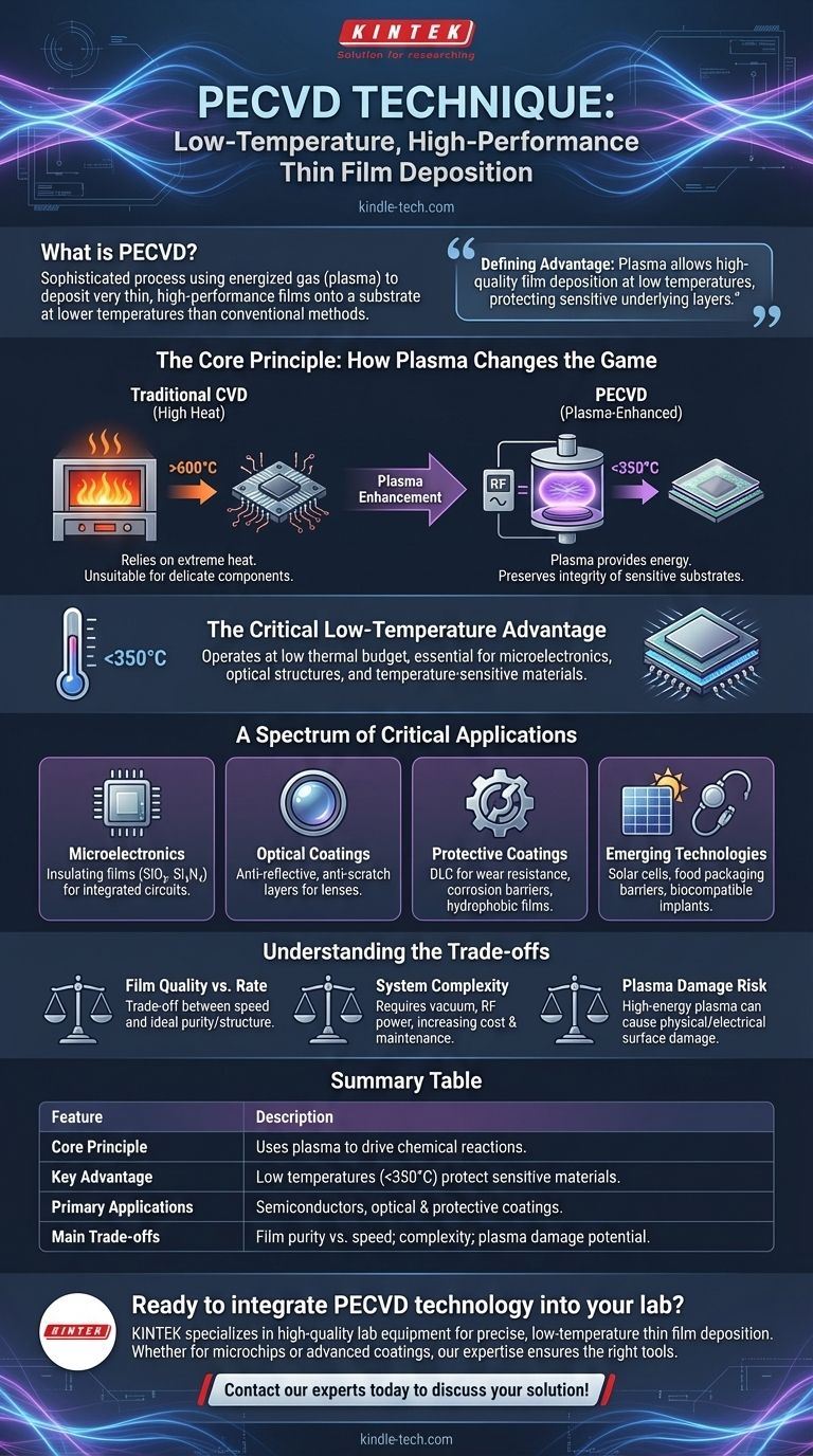 ¿Qué es la técnica PECVD? Descubra la deposición de películas delgadas a baja temperatura Guía Visual
