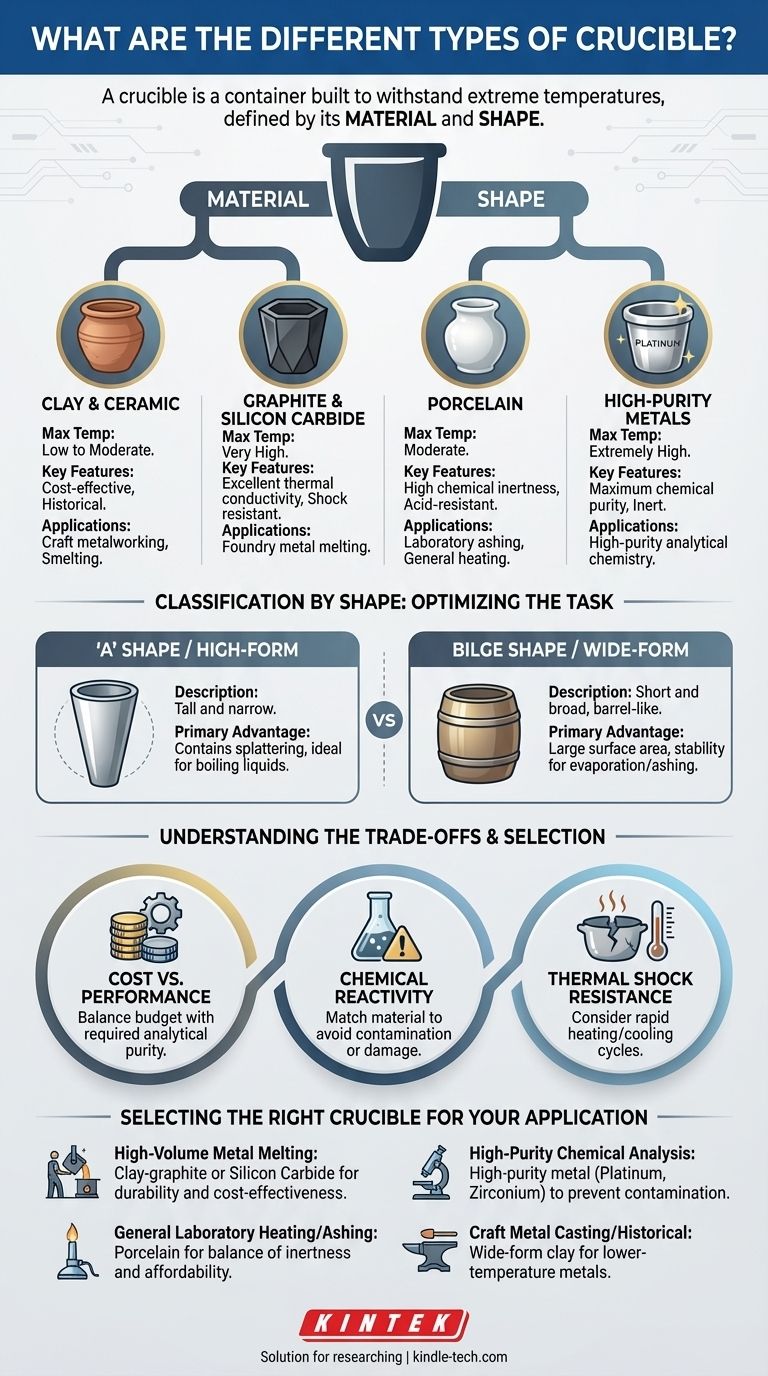 Quali sono i diversi tipi di crogiolo? Una guida ai materiali, alla forma e all'applicazione Guida Visiva