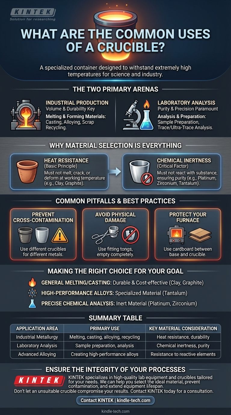 Quelles sont les utilisations courantes du creuset ? Guide essentiel pour les processus à haute température Guide Visuel
