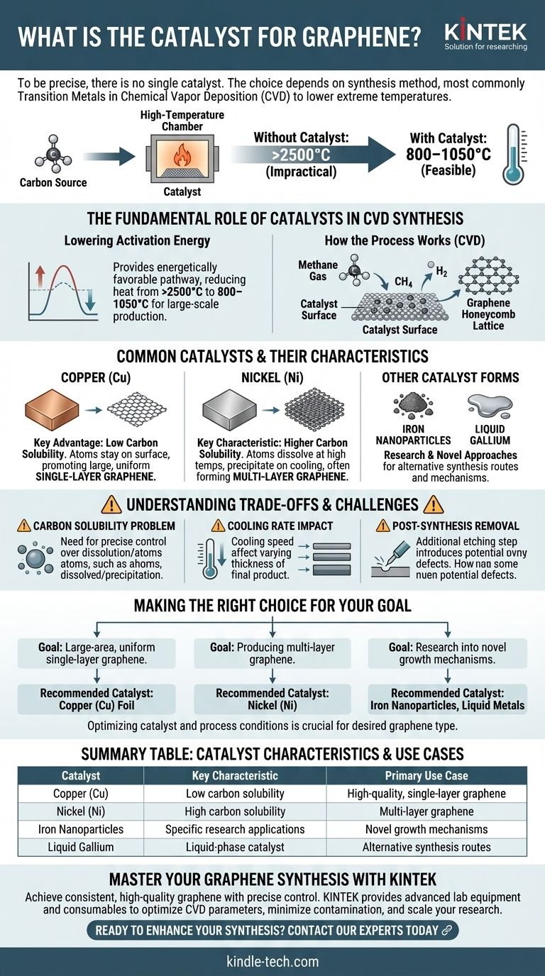 Qual è il catalizzatore per il grafene? Scegliere il metallo giusto per il tuo metodo di sintesi Guida Visiva