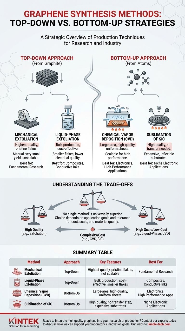 그래핀 합성 방법은 무엇인가요? 하향식(Top-Down) vs. 상향식(Bottom-Up) 생산 가이드 시각적 가이드