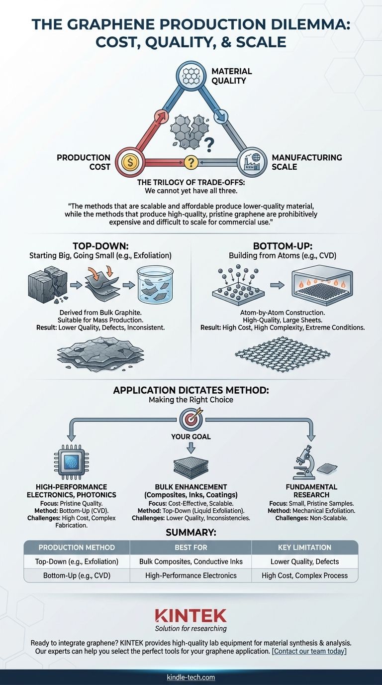Qual é o maior obstáculo para a produção de grafeno? O dilema de custo, qualidade e escala Guia Visual