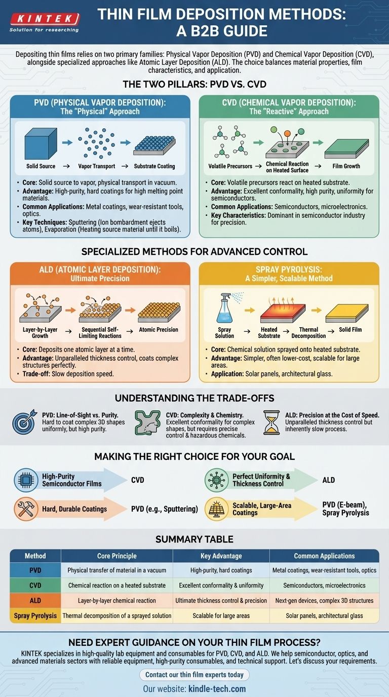 Какие методы используются для осаждения тонкопленочных технологий? Руководство по PVD, CVD и ALD Визуальное руководство