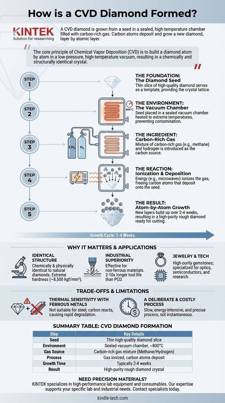 كيف يتكون الماس بتقنية الترسيب الكيميائي للبخار (CVD)؟ دليل لإنشاء الماس المصنّع في المختبر دليل مرئي