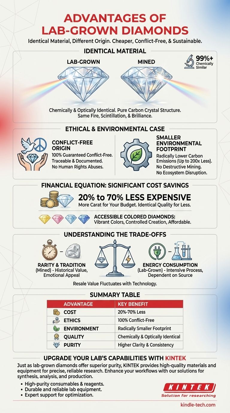 ¿Cuáles son las ventajas de los diamantes cultivados en laboratorio? Calidad idéntica, beneficios éticos y de costo Guía Visual