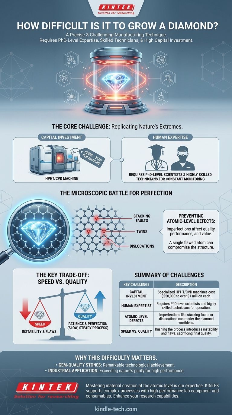 ¿Qué tan difícil es cultivar un diamante? El inmenso desafío de la precisión a nivel atómico Guía Visual