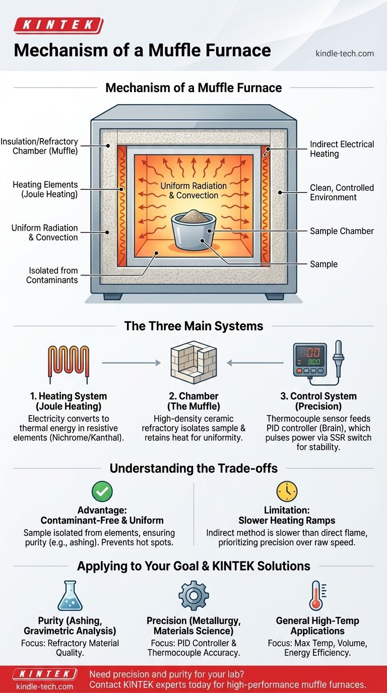 Was ist der Mechanismus eines Muffelofens? Präzises, kontaminationsfreies Heizen meistern Visuelle Anleitung