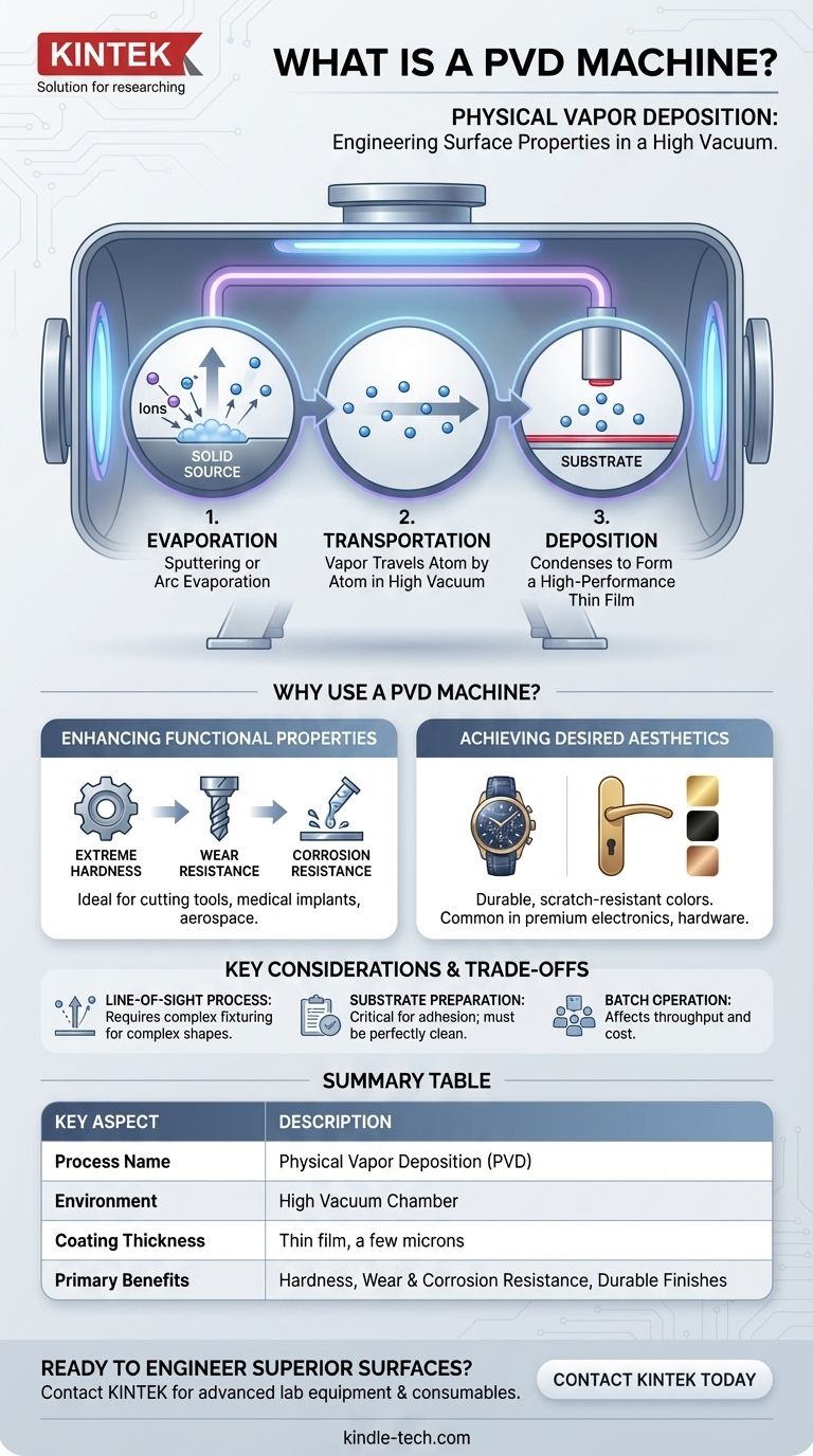 ما هي آلة الترسيب الفيزيائي للبخار (PVD)؟ دليل لتصميم الأسطح عالية الأداء دليل مرئي