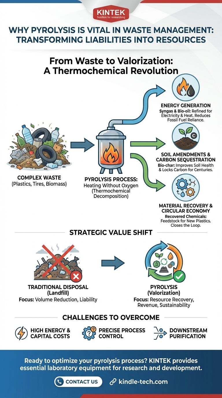 Perché la pirolisi è importante nella gestione dei rifiuti? Trasformare i rifiuti in combustibile, terreno e nuovi materiali Guida Visiva