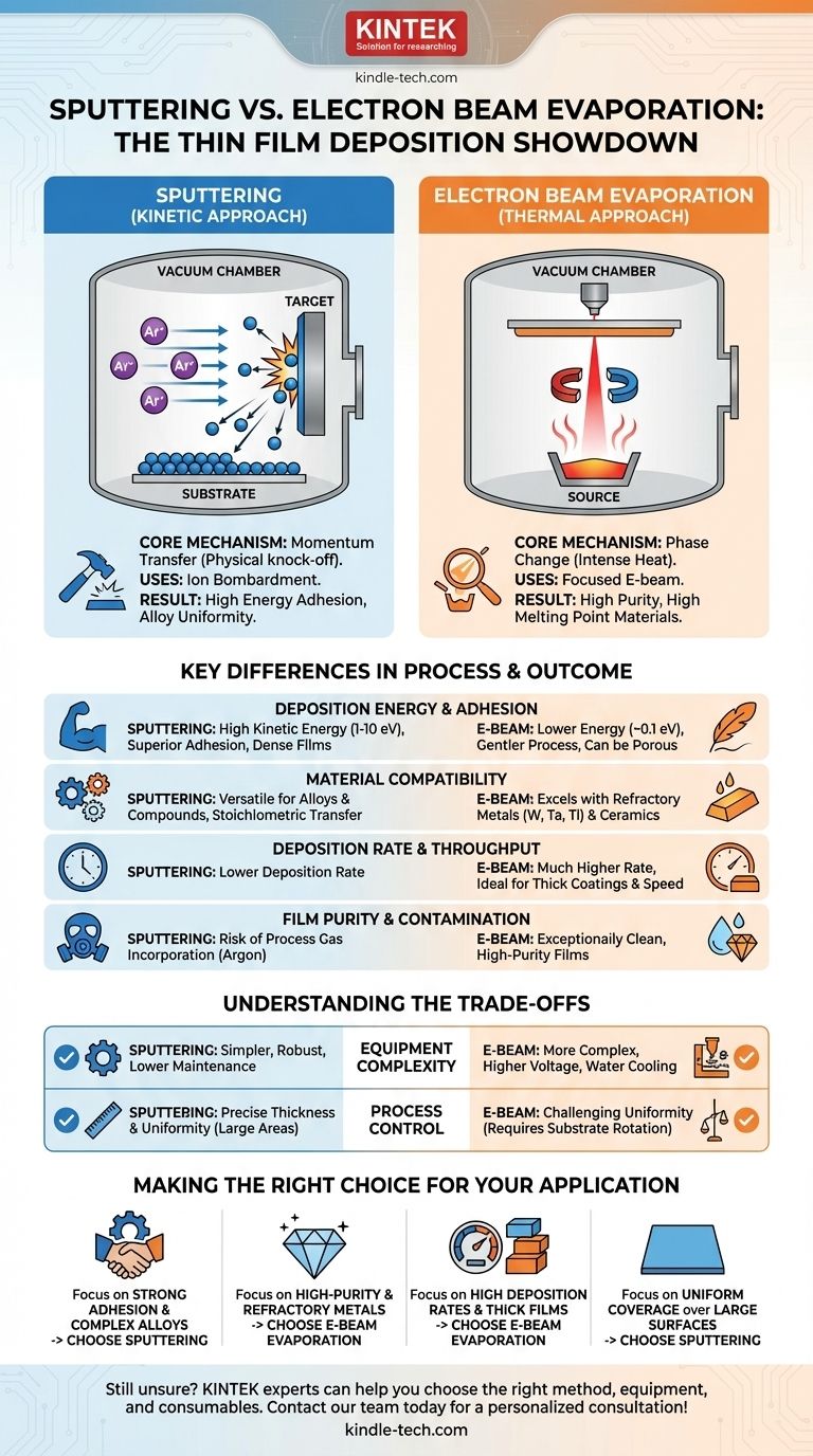 スパッタリングと電子ビーム蒸着の違いは何ですか？最適な薄膜成膜方法の選択 ビジュアルガイド