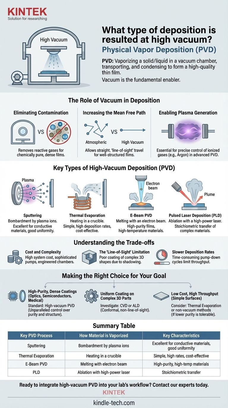 ما هو نوع الترسيب الذي ينتج عن الفراغ العالي؟ تحقيق أغشية رقيقة نقية وعالية الأداء باستخدام الترسيب الفيزيائي للبخار (PVD) دليل مرئي
