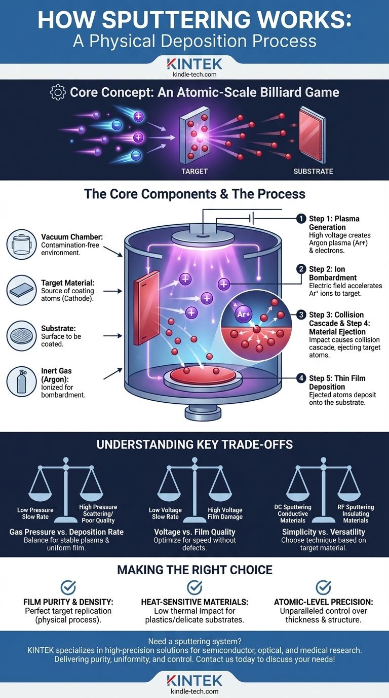 Wie funktioniert die Sputtermethode? Ein Leitfaden zur Dünnschichtabscheidung durch atomare Bombardierung Visuelle Anleitung