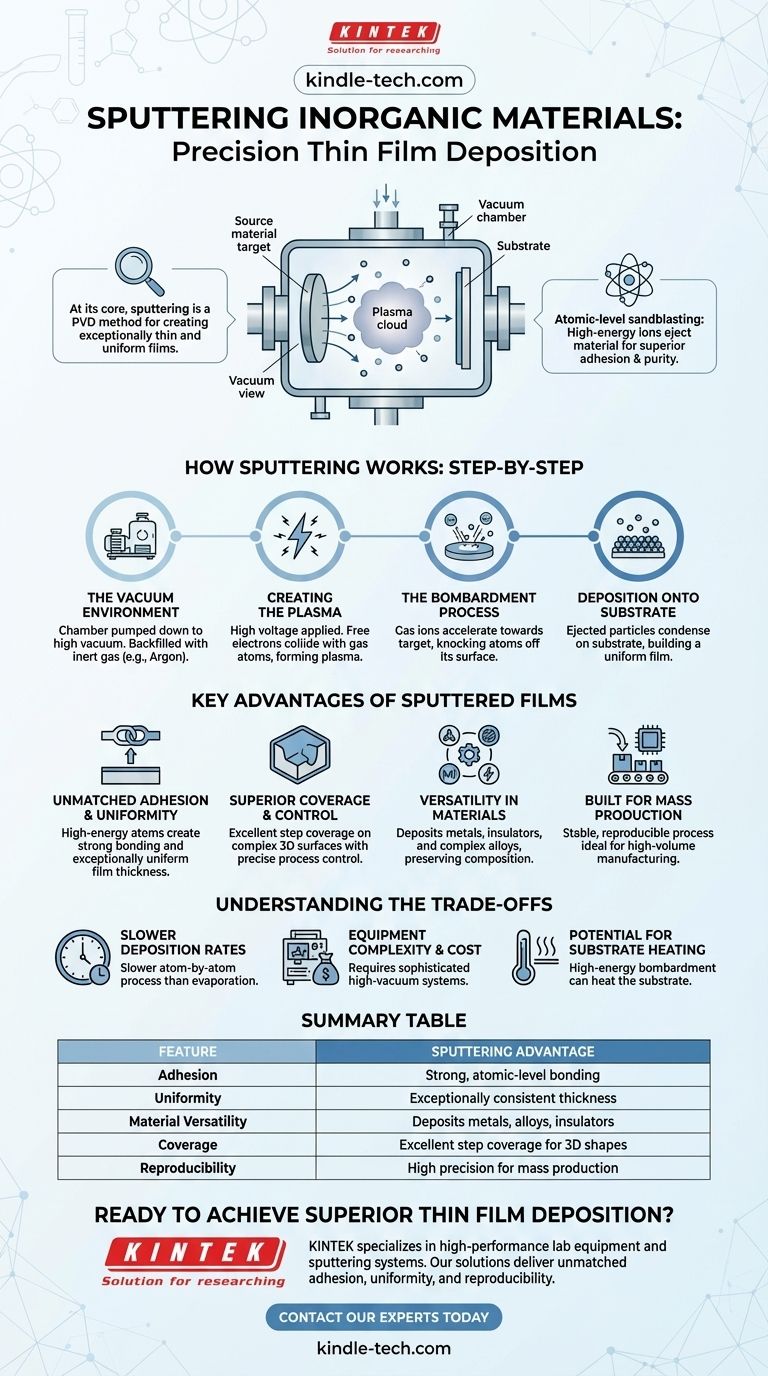 Qu'est-ce que le dépôt par pulvérisation cathodique des matériaux inorganiques ? Obtenez une qualité de dépôt de couches minces supérieure Guide Visuel