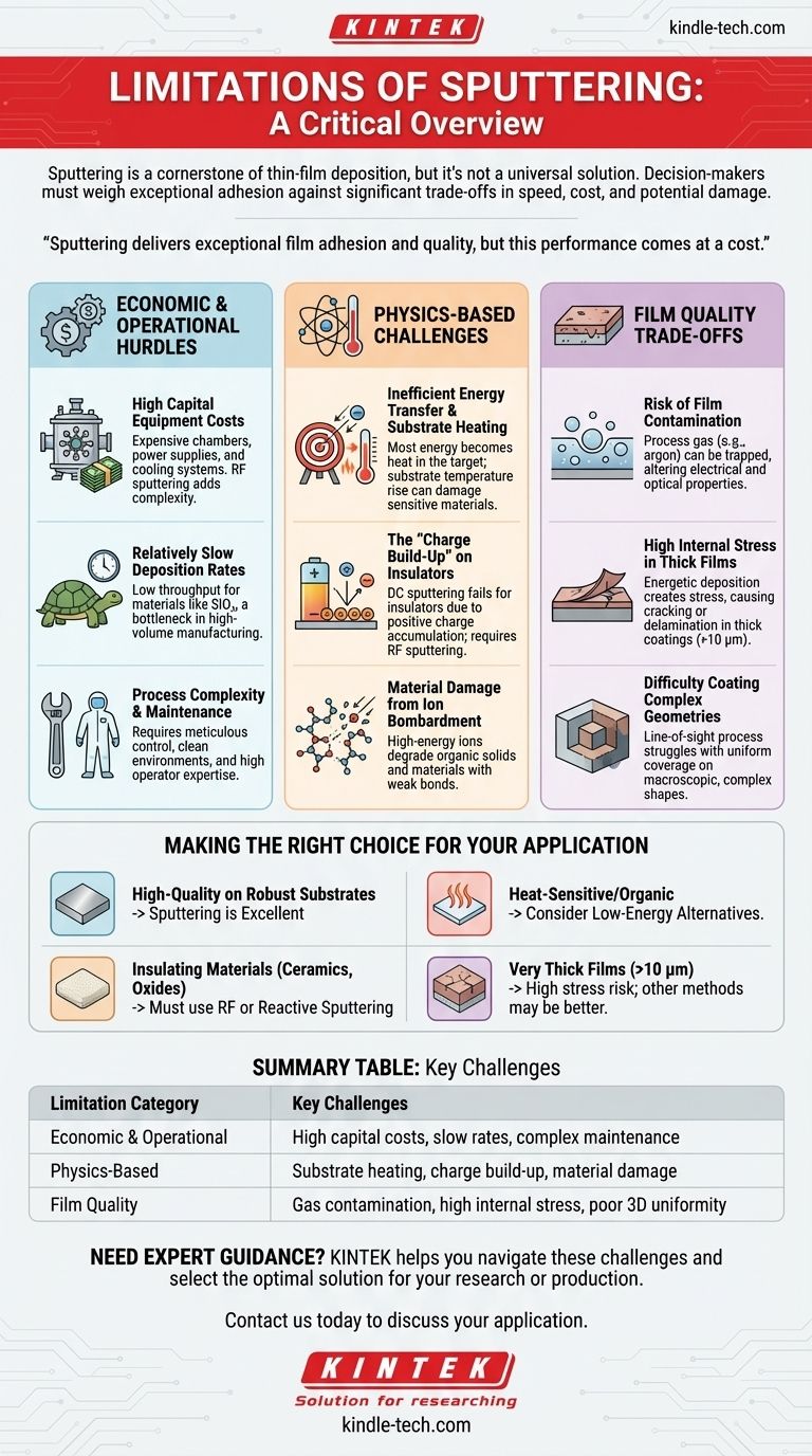 스퍼터링의 한계는 무엇입니까? 높은 비용, 느린 속도, 재료 손상 시각적 가이드