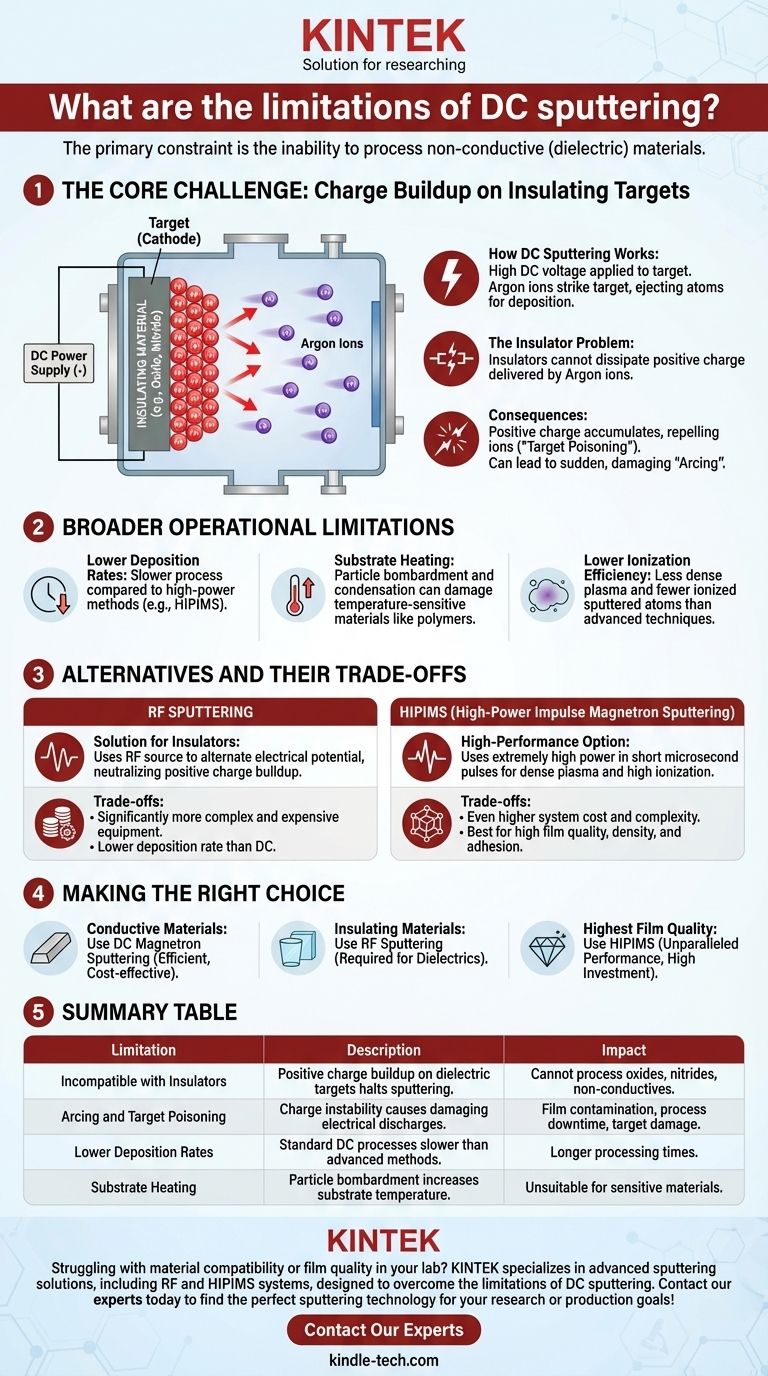 Was sind die Einschränkungen des DC-Sputterns? Materialkompatibilität und Prozessherausforderungen verstehen Visuelle Anleitung