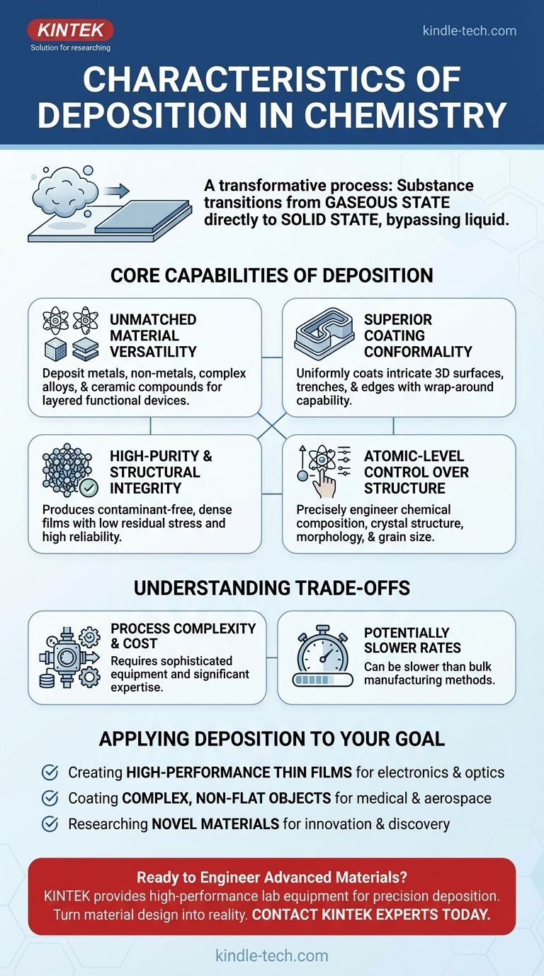 화학에서 증착(deposition)의 특징은 무엇인가요? 타의 추종을 불허하는 재료 제어 및 순도 달성 시각적 가이드