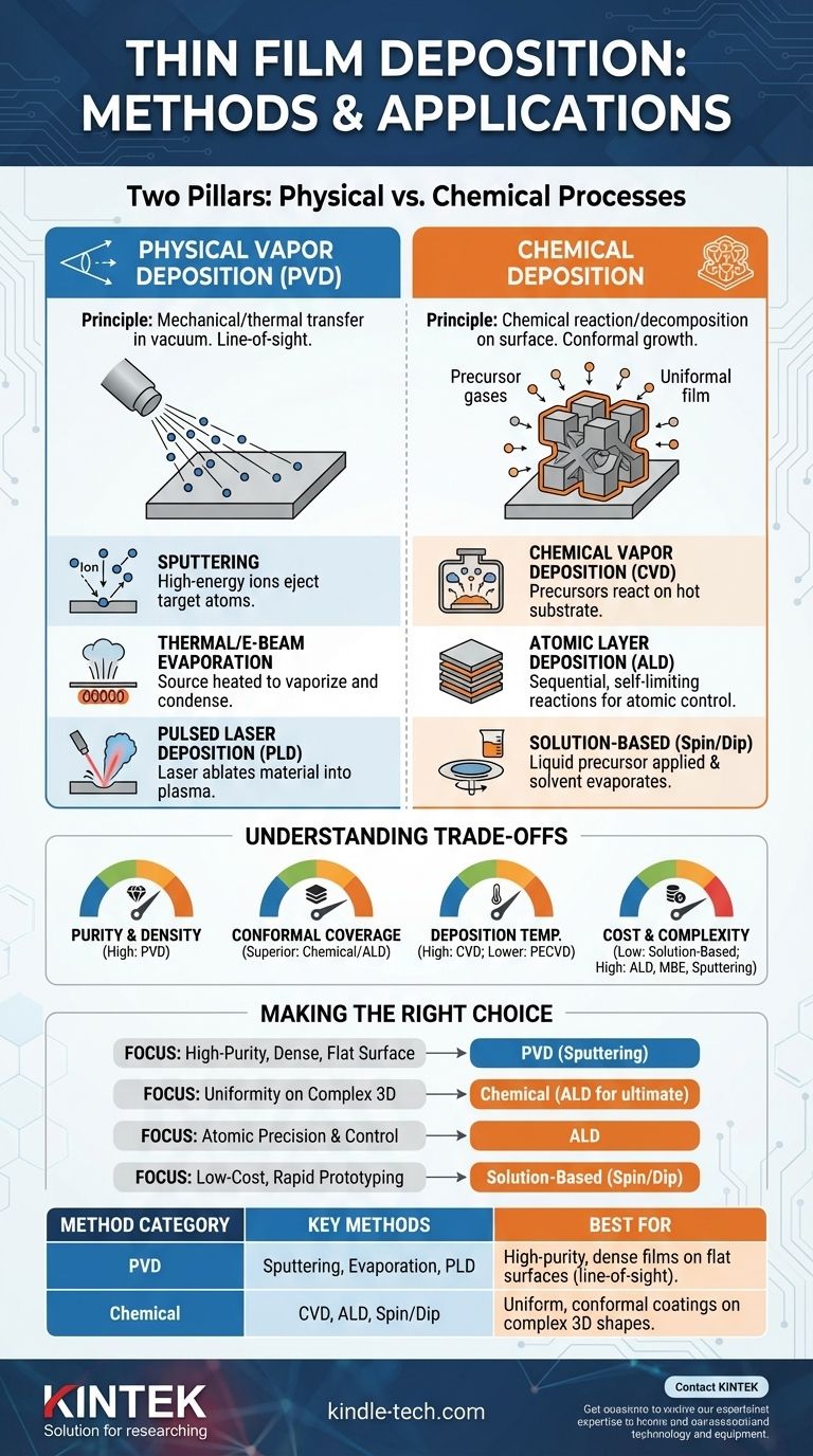 ما هي الطرق المستخدمة لترسيب الأغشية الرقيقة؟ دليل لتقنيات PVD و CVD و ALD دليل مرئي