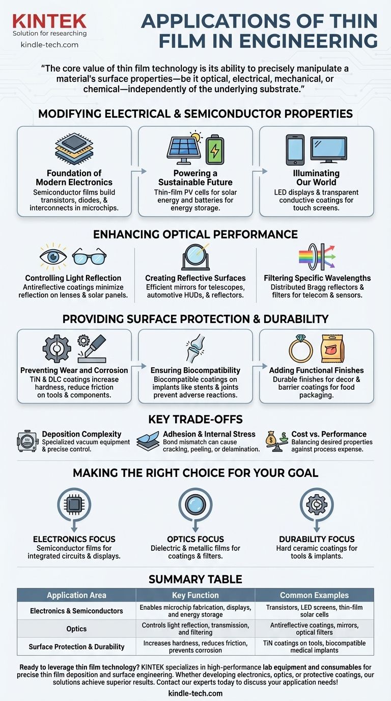 薄膜技術の工学分野での応用例は何ですか？高性能コンポーネントのための表面特性の強化 ビジュアルガイド