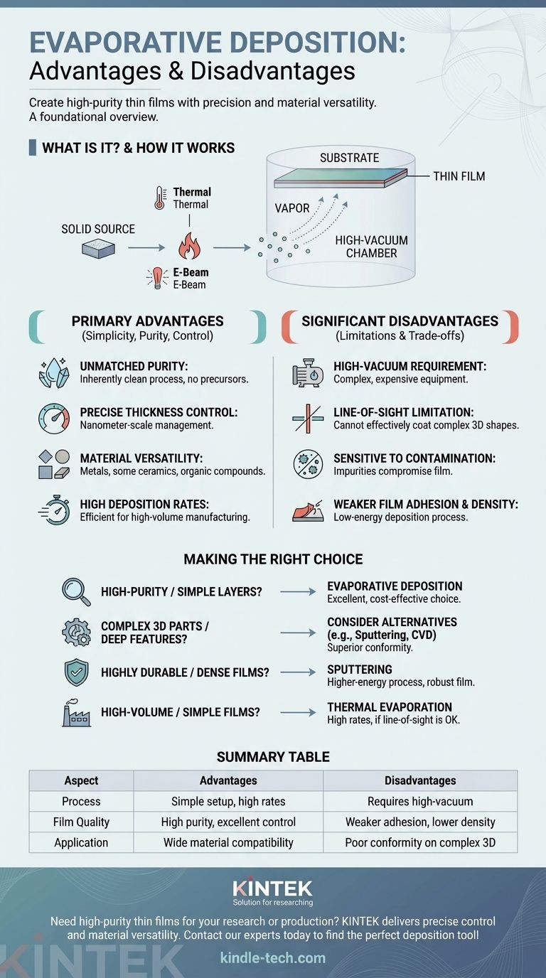 Quali sono i vantaggi e gli svantaggi della deposizione per evaporazione? Ottenere film sottili di elevata purezza Guida Visiva