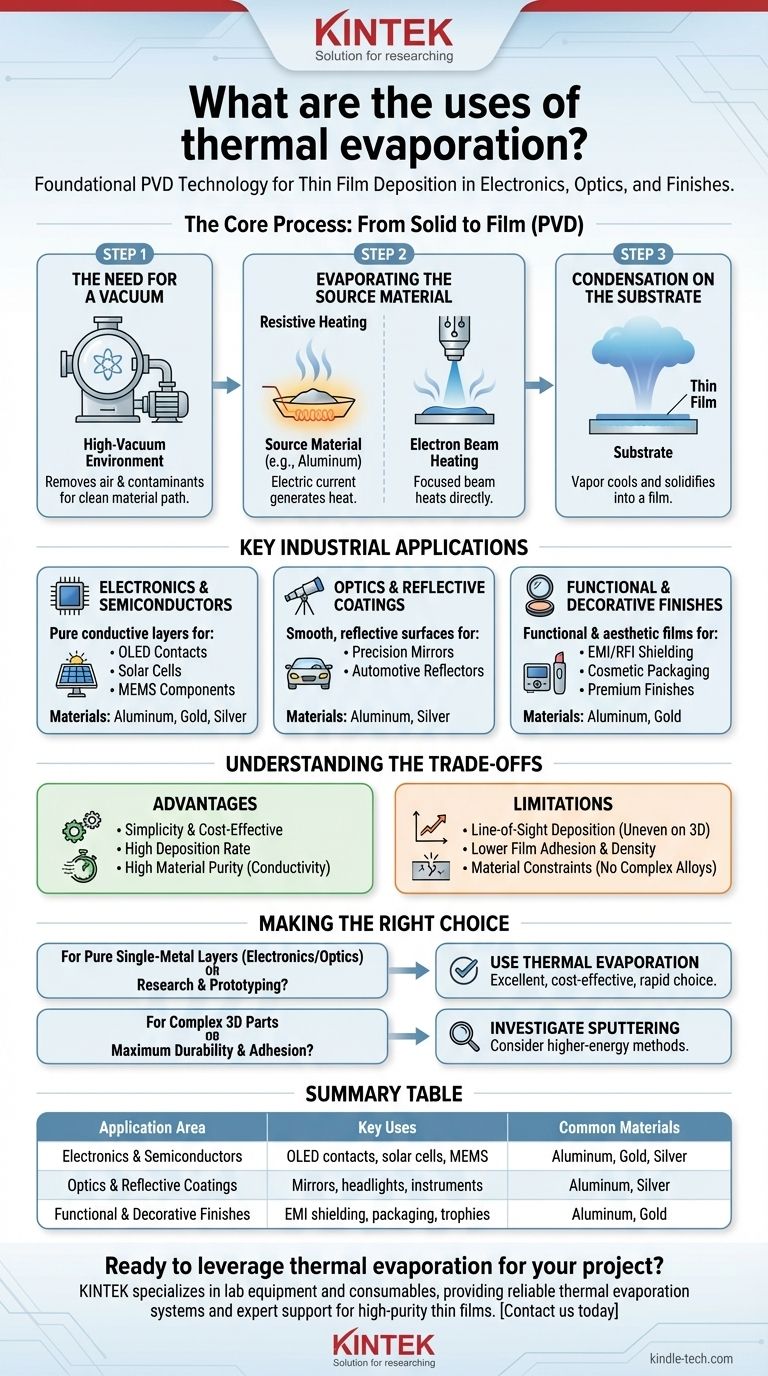 Quali sono gli usi dell'evaporazione termica? Essenziale per elettronica, ottica e finiture decorative Guida Visiva