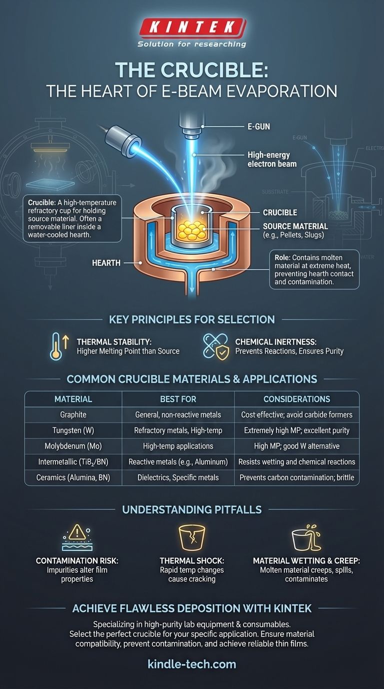 Comment appelle-t-on le récipient qui contient la matière première métallique dans l'évaporation par faisceau d'électrons ? Assurez la pureté et la qualité de votre dépôt de couches minces Guide Visuel