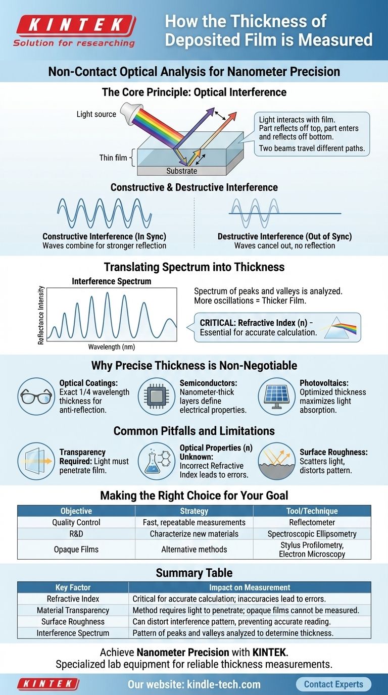 Como é medida a espessura de um filme depositado? Domine as Técnicas de Interferência Óptica Guia Visual