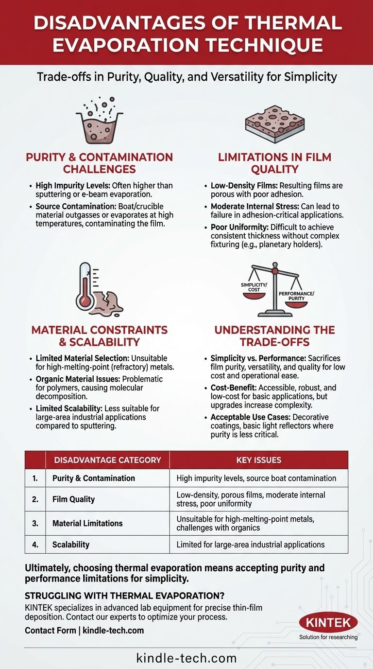 Quali sono gli svantaggi della tecnica di evaporazione termica? Impurità elevate, materiali limitati e scarsa qualità del film Guida Visiva