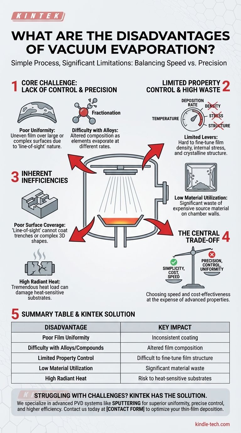 ما هي عيوب التبخير الفراغي؟ فهم المفاضلات في ترسيب الأغشية الرقيقة دليل مرئي